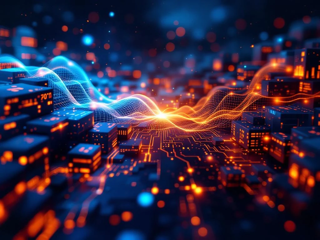 Split-screen weergave van AI-interface met neurale netwerken links en gepersonaliseerde leermodules rechts, verbonden door datastroom